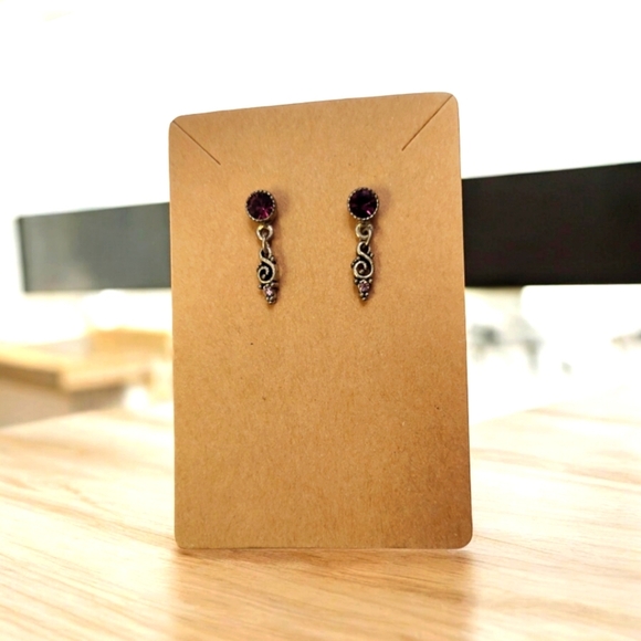 Vintage Silver & Amethyst Earrings - Picture 1 of 3